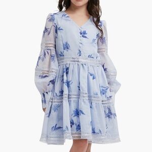 Bardot Venice Floral Long Sleeve Fit And Flare Dress In Water Floral